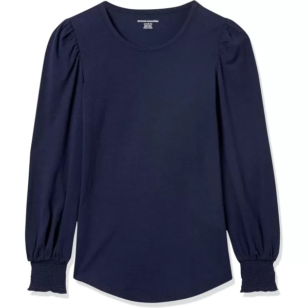 Amazon Essentials Womens LongSleeve Crewneck Smocked Cuff TShirtNavy