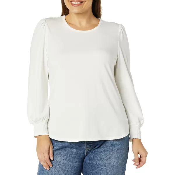 Amazon Essentials Womens LongSleeve Crewneck Smocked Cuff TShirtWhite