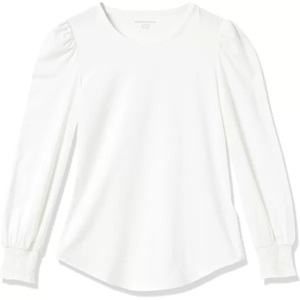 Amazon Essentials Womens LongSleeve Crewneck Smocked Cuff TShirtWhite