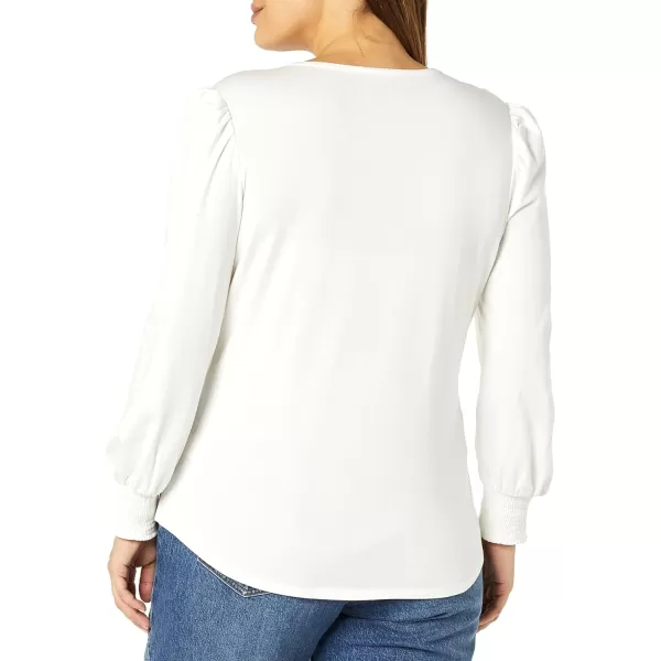 Amazon Essentials Womens LongSleeve Crewneck Smocked Cuff TShirtWhite