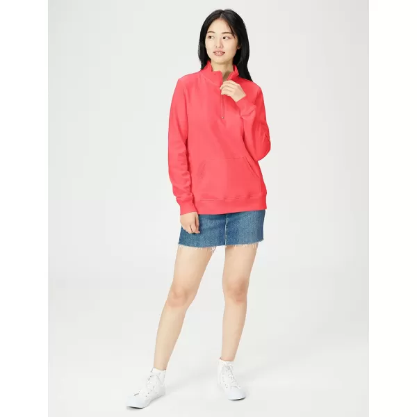 Amazon Essentials Womens LongSleeve Fleece QuarterZip Top Available in Plus SizeCoral Pink