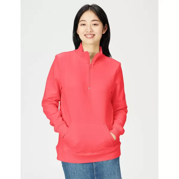 Amazon Essentials Womens LongSleeve Fleece QuarterZip Top Available in Plus SizeCoral Pink
