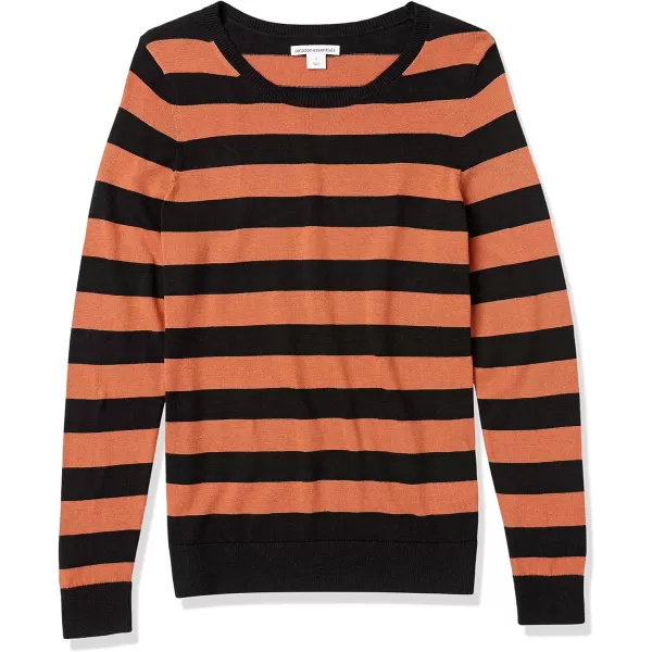 Amazon Essentials Womens LongSleeve Lightweight Crewneck Sweater Available in Plus SizeBlack Caramel Rugby Stripe