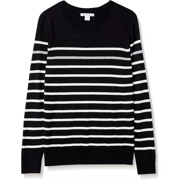 Amazon Essentials Womens LongSleeve Lightweight Crewneck Sweater Available in Plus SizeBlack Grey White Stripe