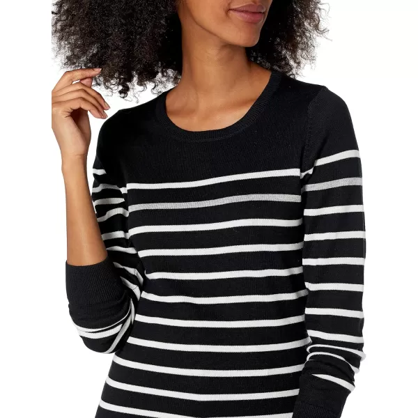 Amazon Essentials Womens LongSleeve Lightweight Crewneck Sweater Available in Plus SizeBlack Grey White Stripe