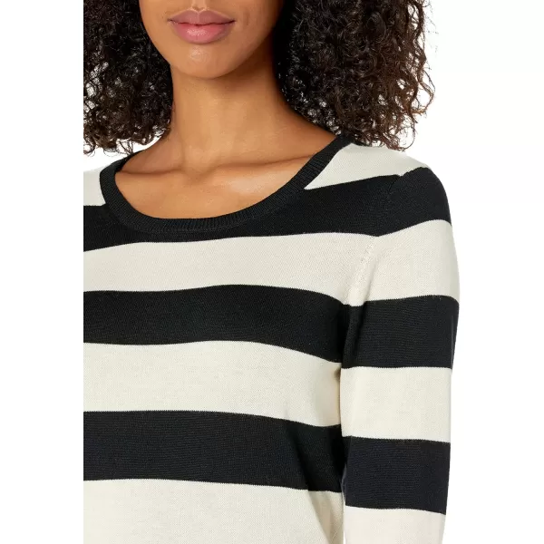 Amazon Essentials Womens LongSleeve Lightweight Crewneck Sweater Available in Plus SizeBlack Oatmeal Heather Rugby Stripe