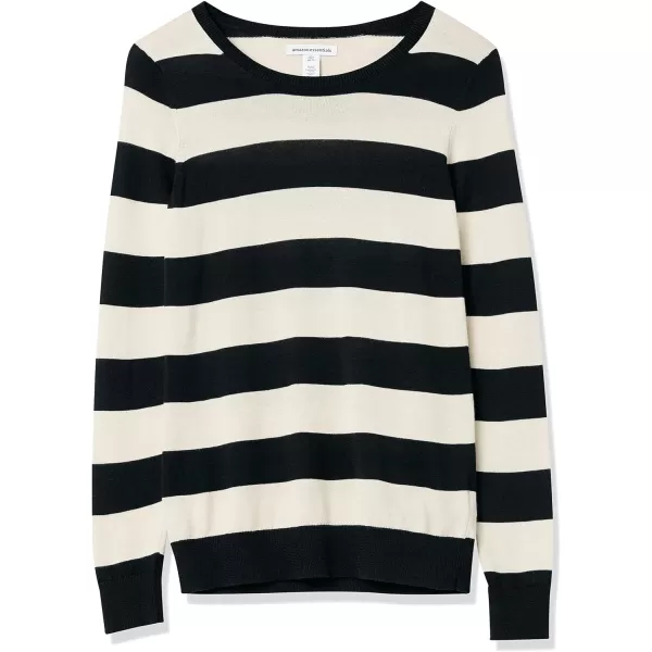 Amazon Essentials Womens LongSleeve Lightweight Crewneck Sweater Available in Plus SizeBlack Oatmeal Heather Rugby Stripe