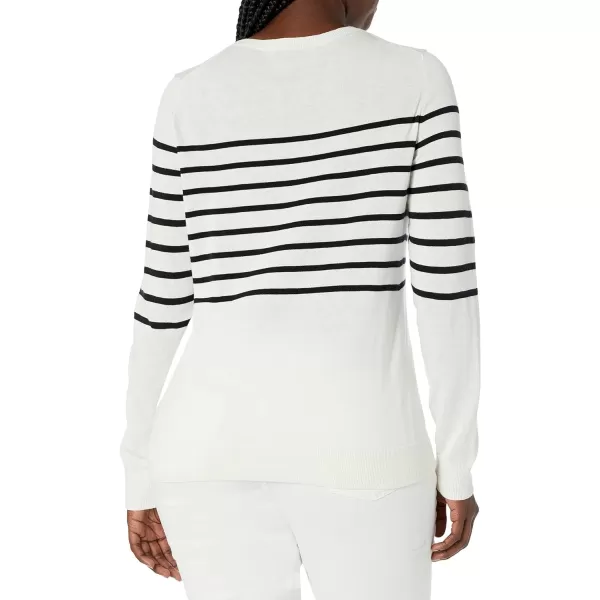 Amazon Essentials Womens LongSleeve Lightweight Crewneck Sweater Available in Plus SizeBlack White Placed Stripe