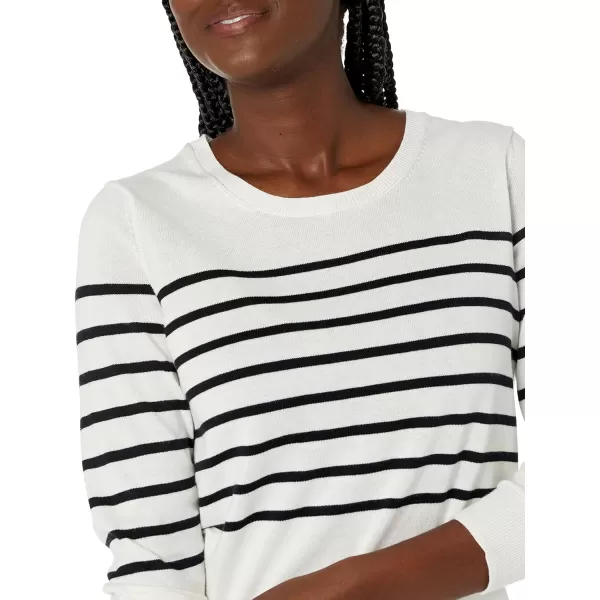 Amazon Essentials Womens LongSleeve Lightweight Crewneck Sweater Available in Plus SizeBlack White Placed Stripe