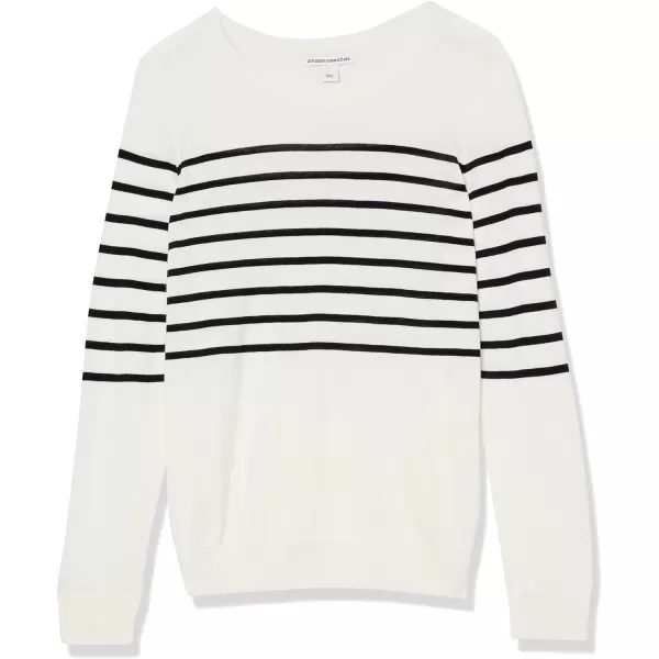 Amazon Essentials Womens LongSleeve Lightweight Crewneck Sweater Available in Plus SizeBlack White Placed Stripe