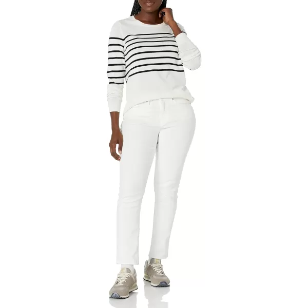 Amazon Essentials Womens LongSleeve Lightweight Crewneck Sweater Available in Plus SizeBlack White Placed Stripe