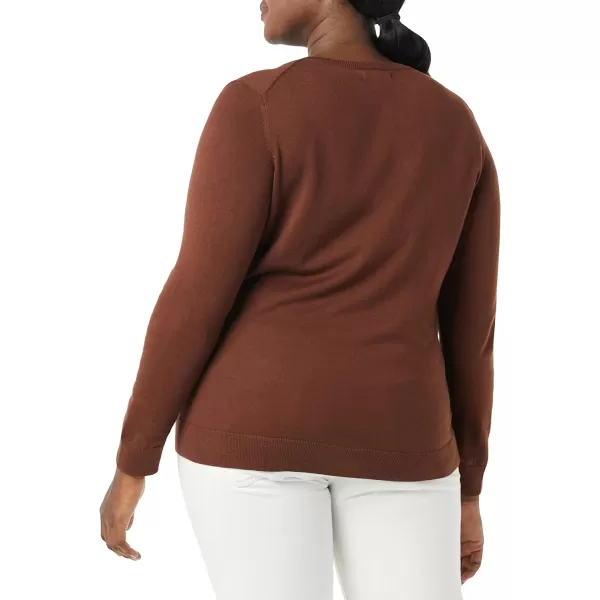 Amazon Essentials Womens LongSleeve Lightweight Crewneck Sweater Available in Plus SizeBrown