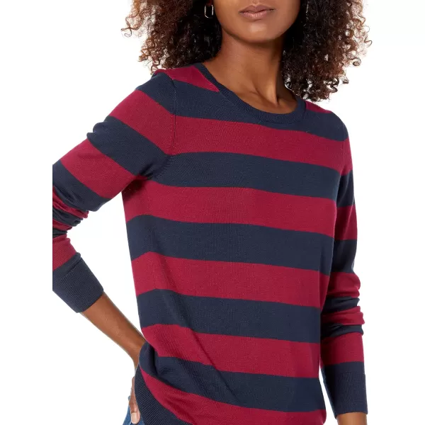 Amazon Essentials Womens LongSleeve Lightweight Crewneck Sweater Available in Plus SizeBurgundy Navy Rugby Stripe