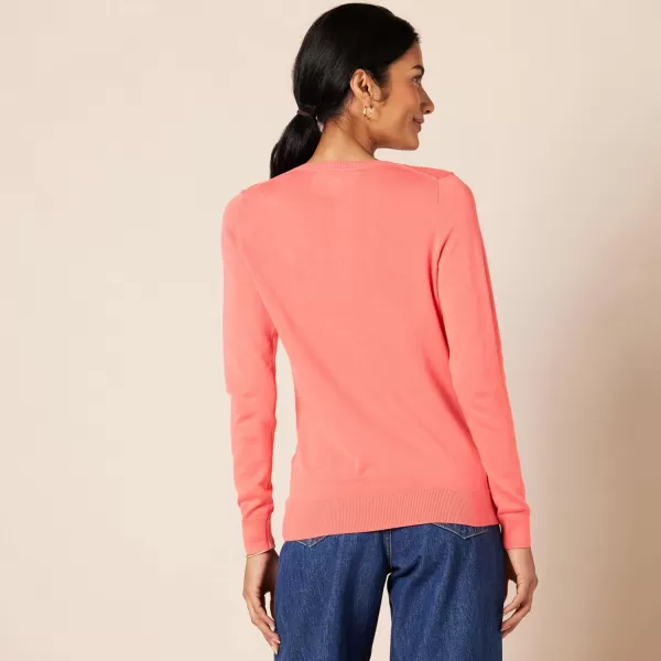 Amazon Essentials Womens LongSleeve Lightweight Crewneck Sweater Available in Plus SizeCoral Pink