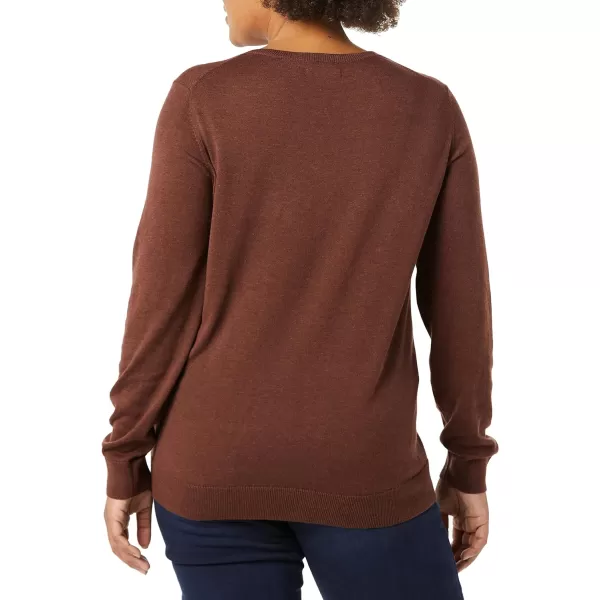 Amazon Essentials Womens LongSleeve Lightweight Crewneck Sweater Available in Plus SizeDark Chestnut Brown