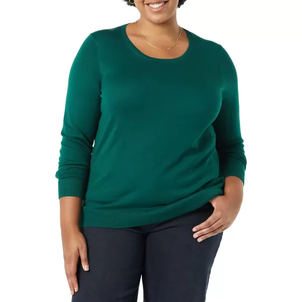 Amazon Essentials Womens LongSleeve Lightweight Crewneck Sweater Available in Plus SizeDark Green