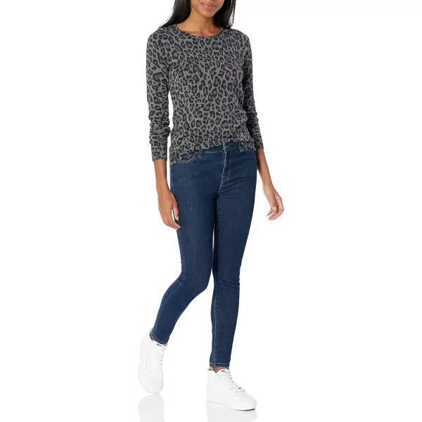 Amazon Essentials Womens LongSleeve Lightweight Crewneck Sweater Available in Plus SizeGrey Animal Print