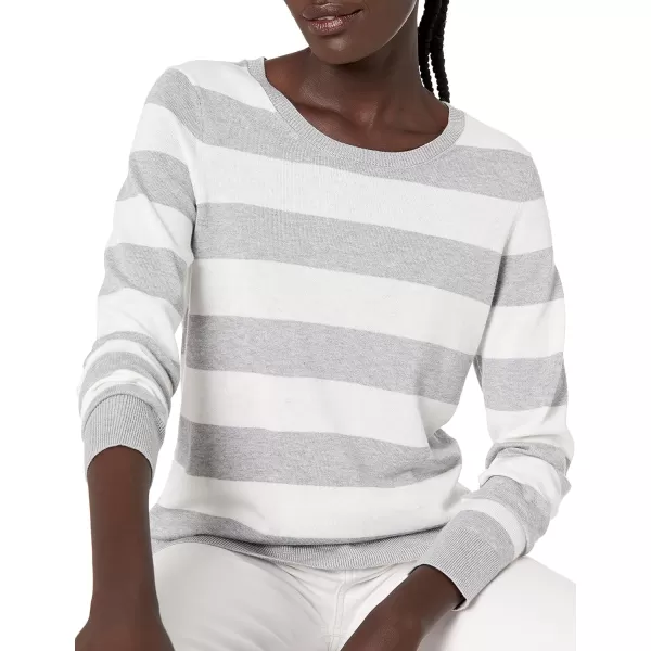 Amazon Essentials Womens LongSleeve Lightweight Crewneck Sweater Available in Plus SizeLight Grey Heather Stripe