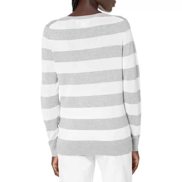 Amazon Essentials Womens LongSleeve Lightweight Crewneck Sweater Available in Plus SizeLight Grey Heather Stripe