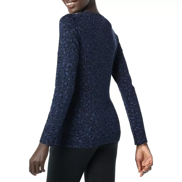 Amazon Essentials Womens LongSleeve Lightweight Crewneck Sweater Available in Plus SizeNavy Cheetah