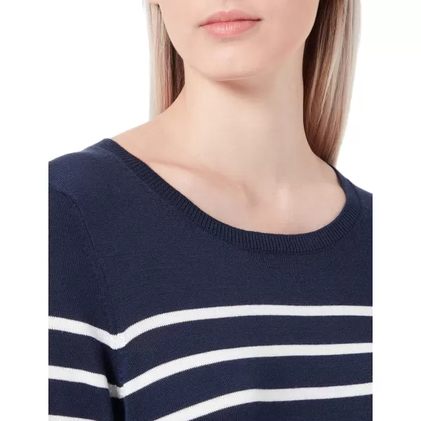 Amazon Essentials Womens LongSleeve Lightweight Crewneck Sweater Available in Plus SizeNavy White Placed Stripe