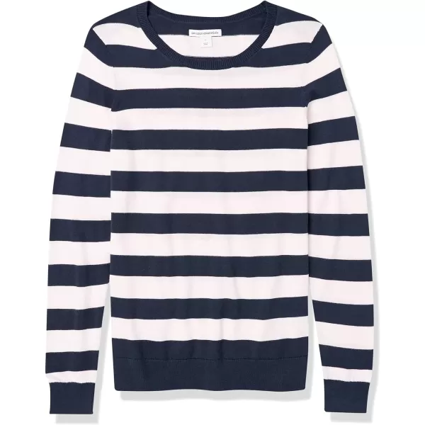 Amazon Essentials Womens LongSleeve Lightweight Crewneck Sweater Available in Plus SizeNavy White Rugby Stripe