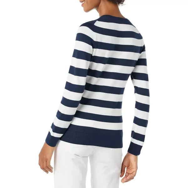 Amazon Essentials Womens LongSleeve Lightweight Crewneck Sweater Available in Plus SizeNavy White Rugby Stripe