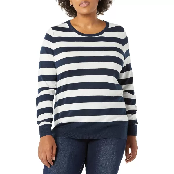 Amazon Essentials Womens LongSleeve Lightweight Crewneck Sweater Available in Plus SizeNavy White Rugby Stripe