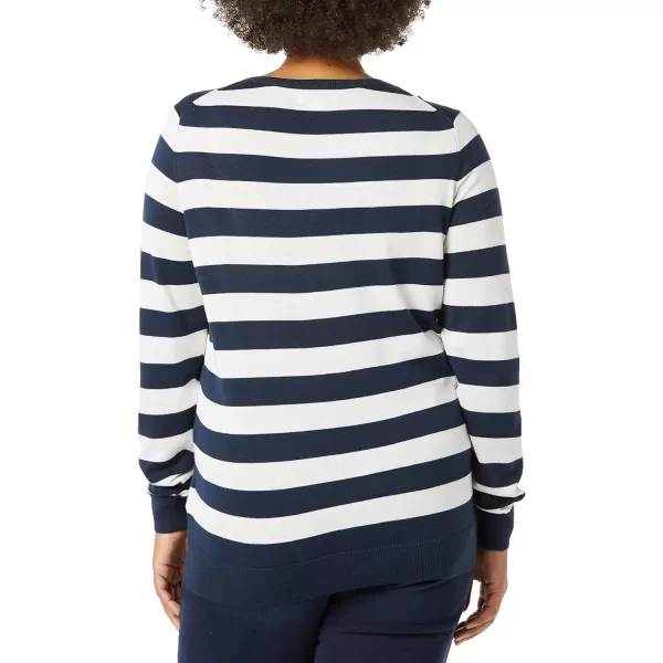 Amazon Essentials Womens LongSleeve Lightweight Crewneck Sweater Available in Plus SizeNavy White Rugby Stripe