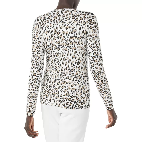 Amazon Essentials Womens LongSleeve Lightweight Crewneck Sweater Available in Plus SizeWhite Cheetah Print