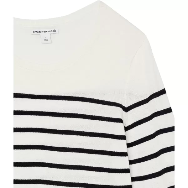 Amazon Essentials Womens LongSleeve Lightweight Crewneck Sweater Available in Plus SizeWhiteBlack Placed Stripe