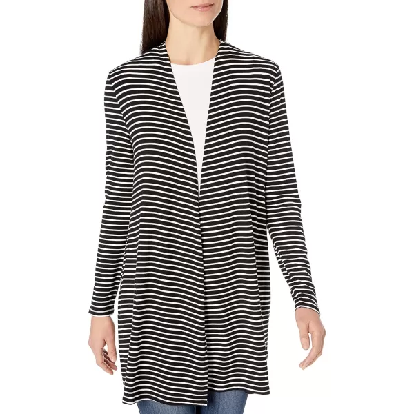 Amazon Essentials Womens LongSleeve OpenFront CardiganRayon Blend BlackWhite Stripe