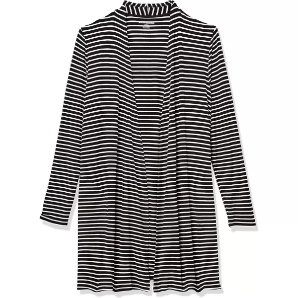 Amazon Essentials Womens LongSleeve OpenFront CardiganRayon Blend BlackWhite Stripe