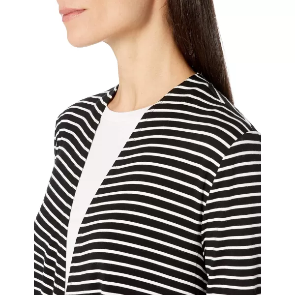 Amazon Essentials Womens LongSleeve OpenFront CardiganRayon Blend BlackWhite Stripe