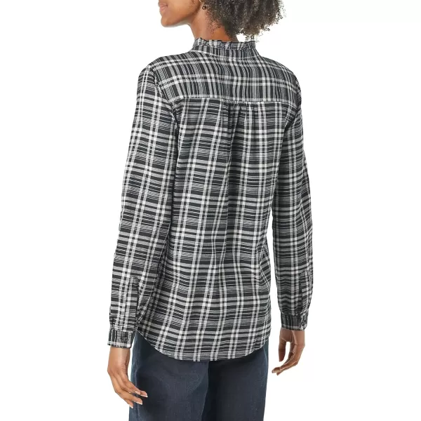 Amazon Essentials Womens LongSleeve Ruffle Detail Flannel ShirtBlack Plaid