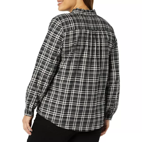 Amazon Essentials Womens LongSleeve Ruffle Detail Flannel ShirtBlack Plaid