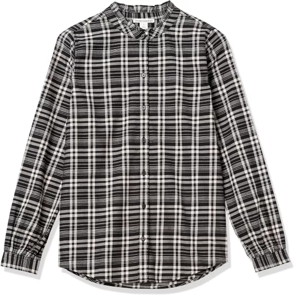 Amazon Essentials Womens LongSleeve Ruffle Detail Flannel ShirtBlack Plaid