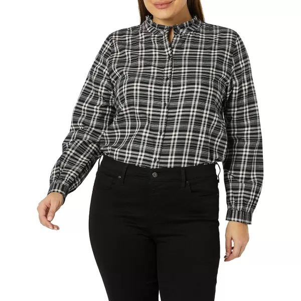 Amazon Essentials Womens LongSleeve Ruffle Detail Flannel ShirtBlack Plaid