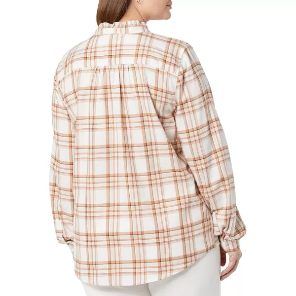 Amazon Essentials Womens LongSleeve Ruffle Detail Flannel ShirtEcru Alpine Plaid