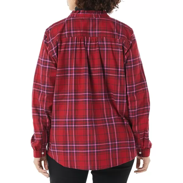 Amazon Essentials Womens LongSleeve Ruffle Detail Flannel ShirtRed Plaid