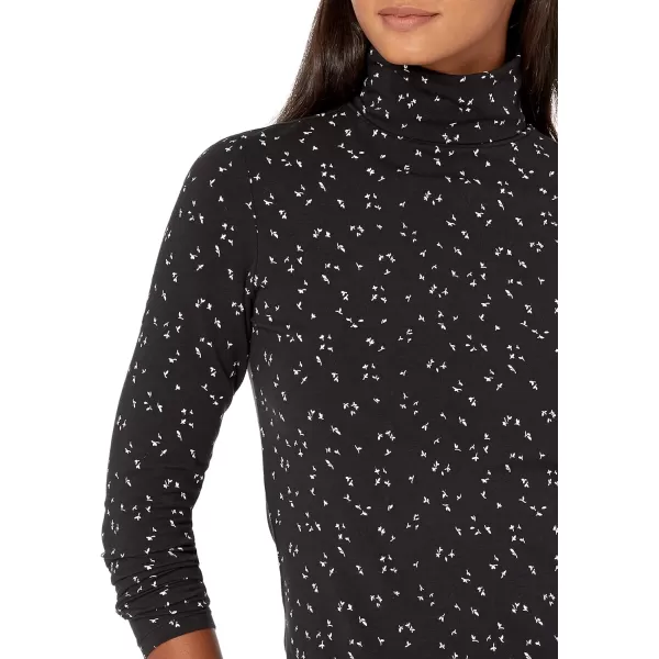 Amazon Essentials Womens LongSleeve Turtleneck Available in Plus SizeBlackWhite Tossed Leaf