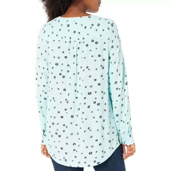 Amazon Essentials Womens LongSleeve Woven BlouseAqua Blue Poppy