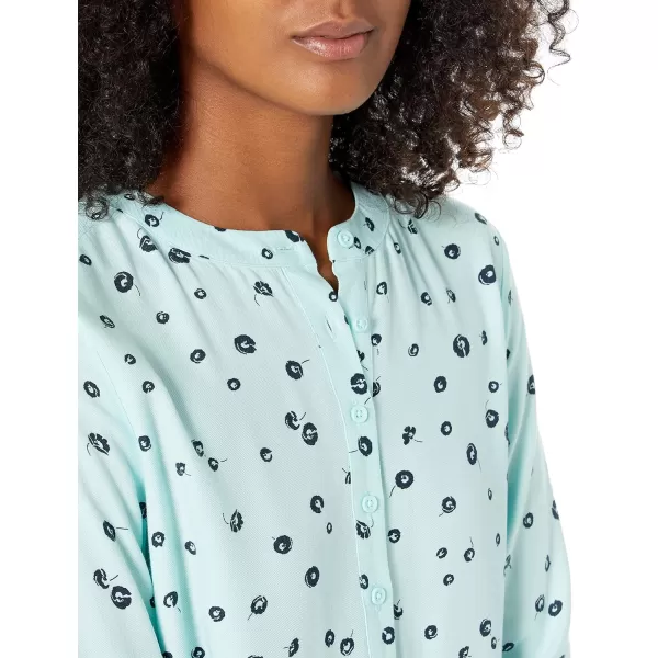 Amazon Essentials Womens LongSleeve Woven BlouseAqua Blue Poppy