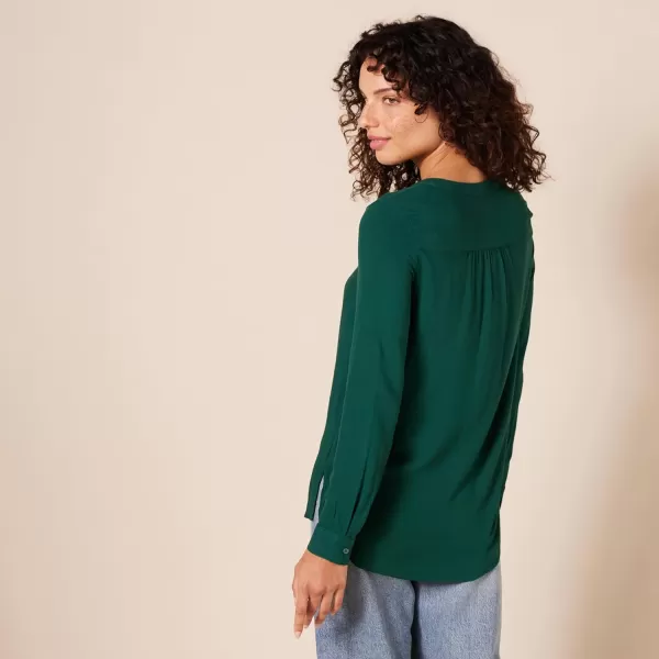 Amazon Essentials Womens LongSleeve Woven BlouseDark Green