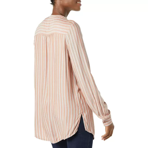 Amazon Essentials Womens LongSleeve Woven BlouseTerracotta French Stripe