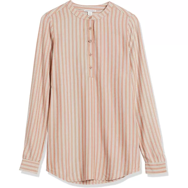 Amazon Essentials Womens LongSleeve Woven BlouseTerracotta French Stripe