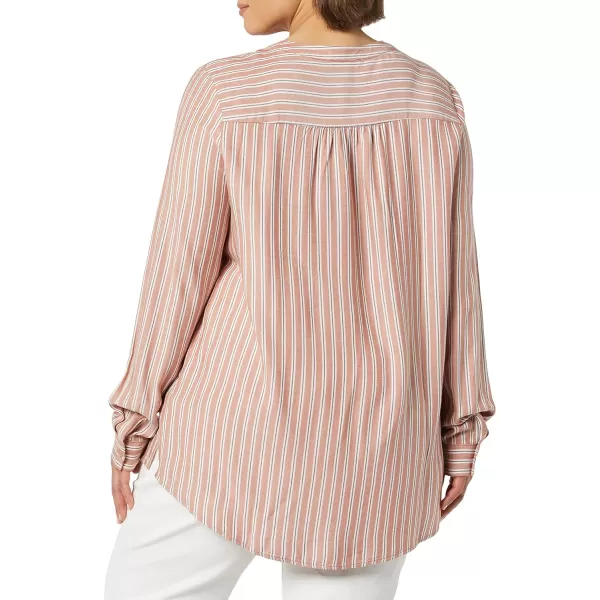 Amazon Essentials Womens LongSleeve Woven BlouseTerracotta French Stripe