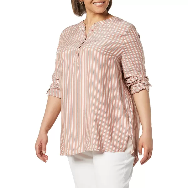 Amazon Essentials Womens LongSleeve Woven BlouseTerracotta French Stripe