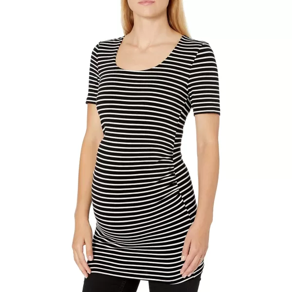 Amazon Essentials Womens Maternity ShortSleeve Rouched Scoopneck TShirt Pack of 2BlackWhite Stripe