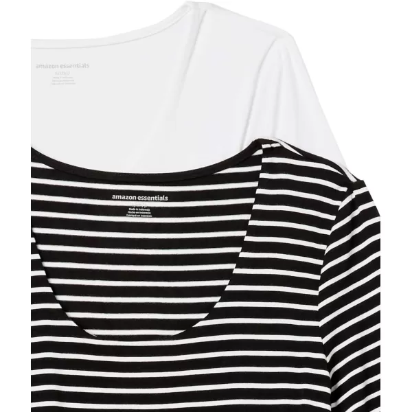 Amazon Essentials Womens Maternity ShortSleeve Rouched Scoopneck TShirt Pack of 2BlackWhite Stripe